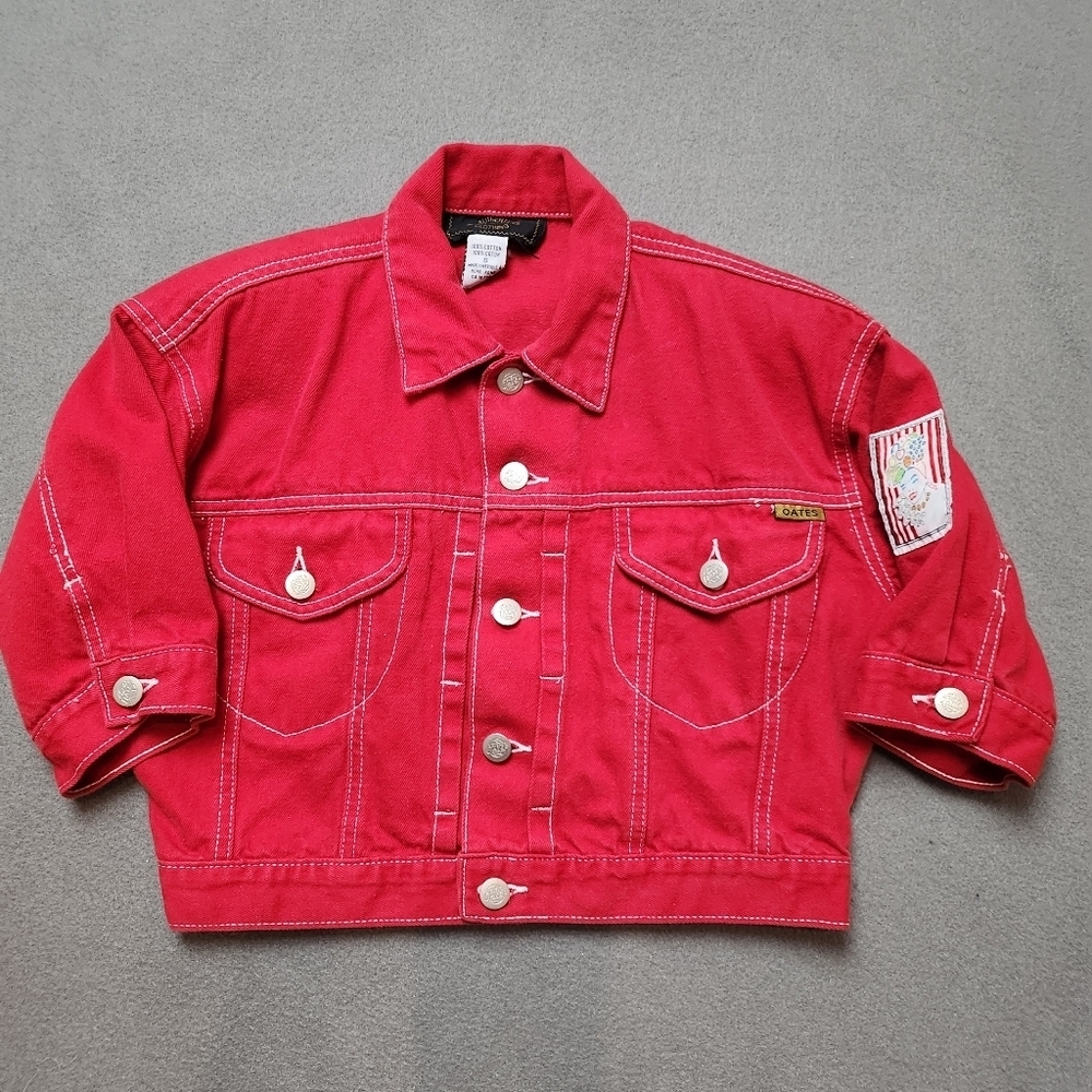 Vintage Oates Jean Jacket Red Short Sleeve size Medium Cropped